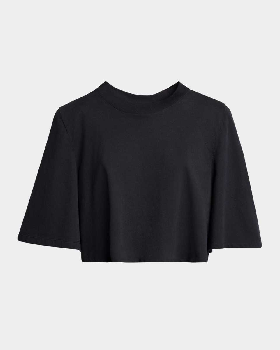 Zaely Strong-Shoulder Short-Sleeve Crop T-Shirt